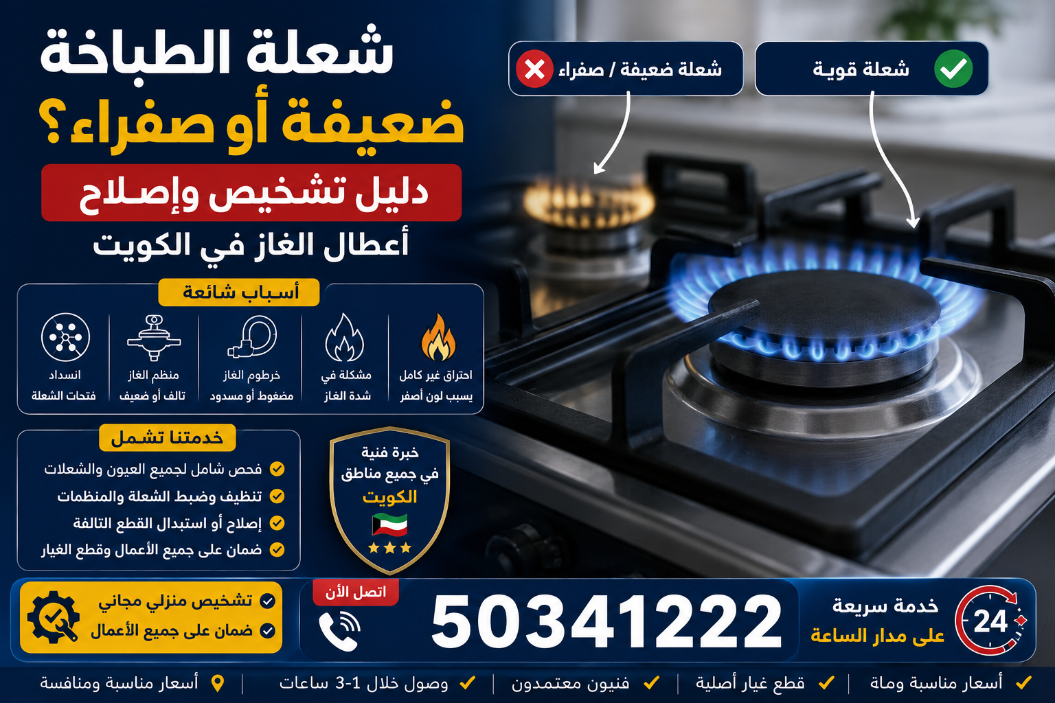 شعلة الطباخة ضعيفة أو صفراء